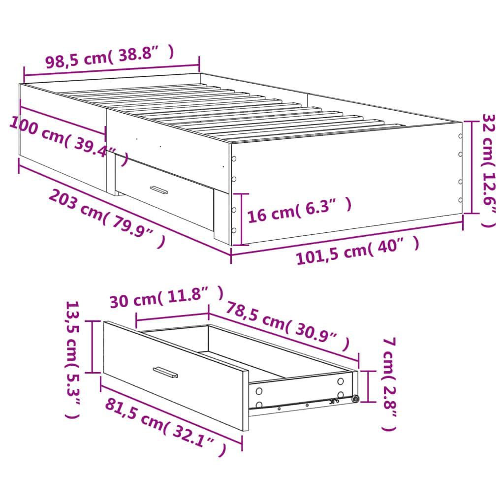 Sängram med lådor svart 100x200 cm konstruerat trä - HQ5