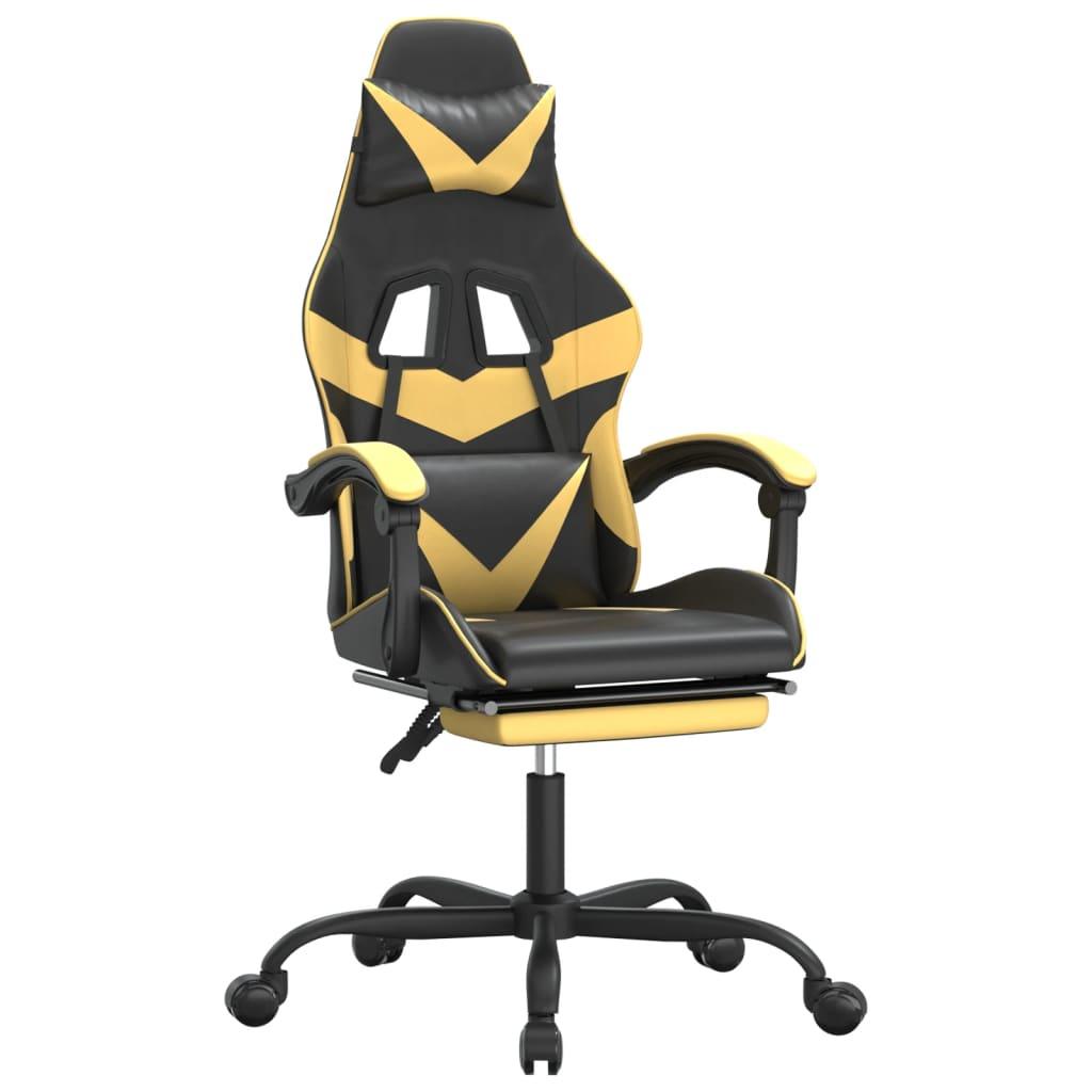Snurrbar gamingstol med fotstöd svart och guld konstläder - HQ5
