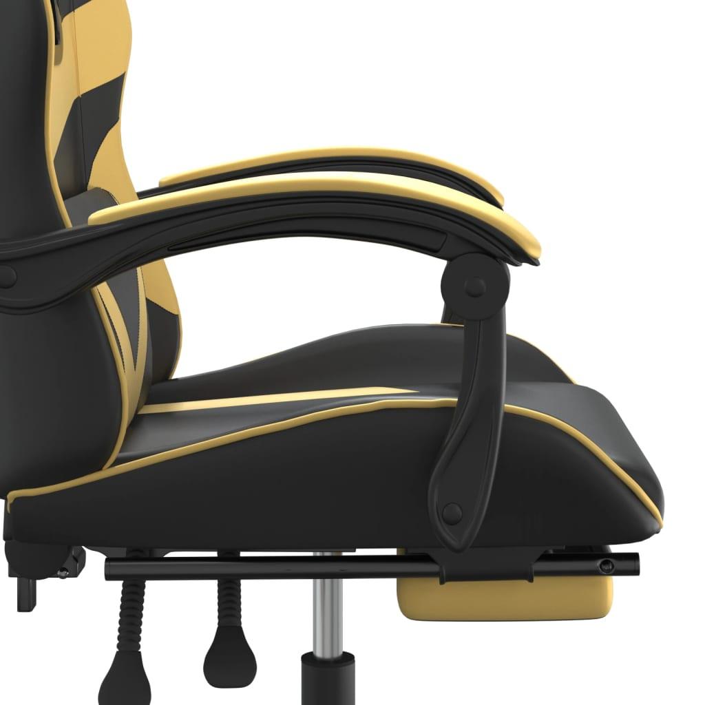 Snurrbar gamingstol med fotstöd svart och guld konstläder - HQ5