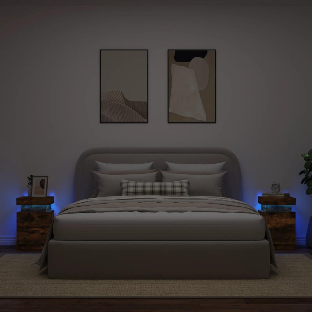 Sängbord med LED-lampor 2 st rökfärgad ek 35x39x55 cm - HQ5