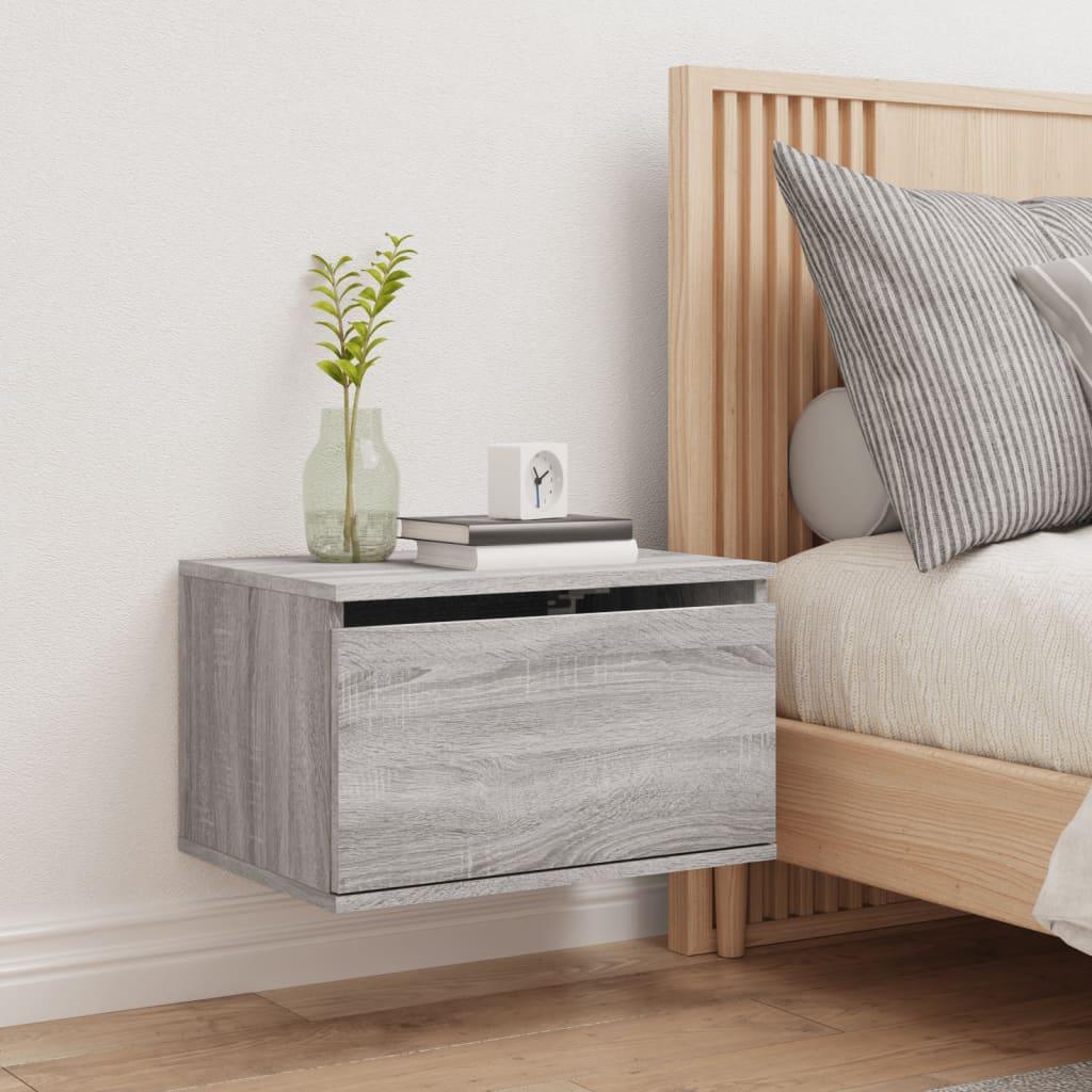 Väggmonterat sängbord med LED-lampor grå sonoma - HQ5